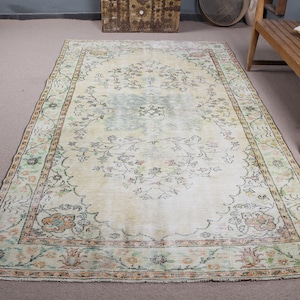 6x9 ft Large Rug, Turkish Rug, Vintage Rug, Antique Oushak Rug, Rugs For Salon, 5.4x8.9 ft Beige Rug, Oriental Rug, Large Vintage Rug,