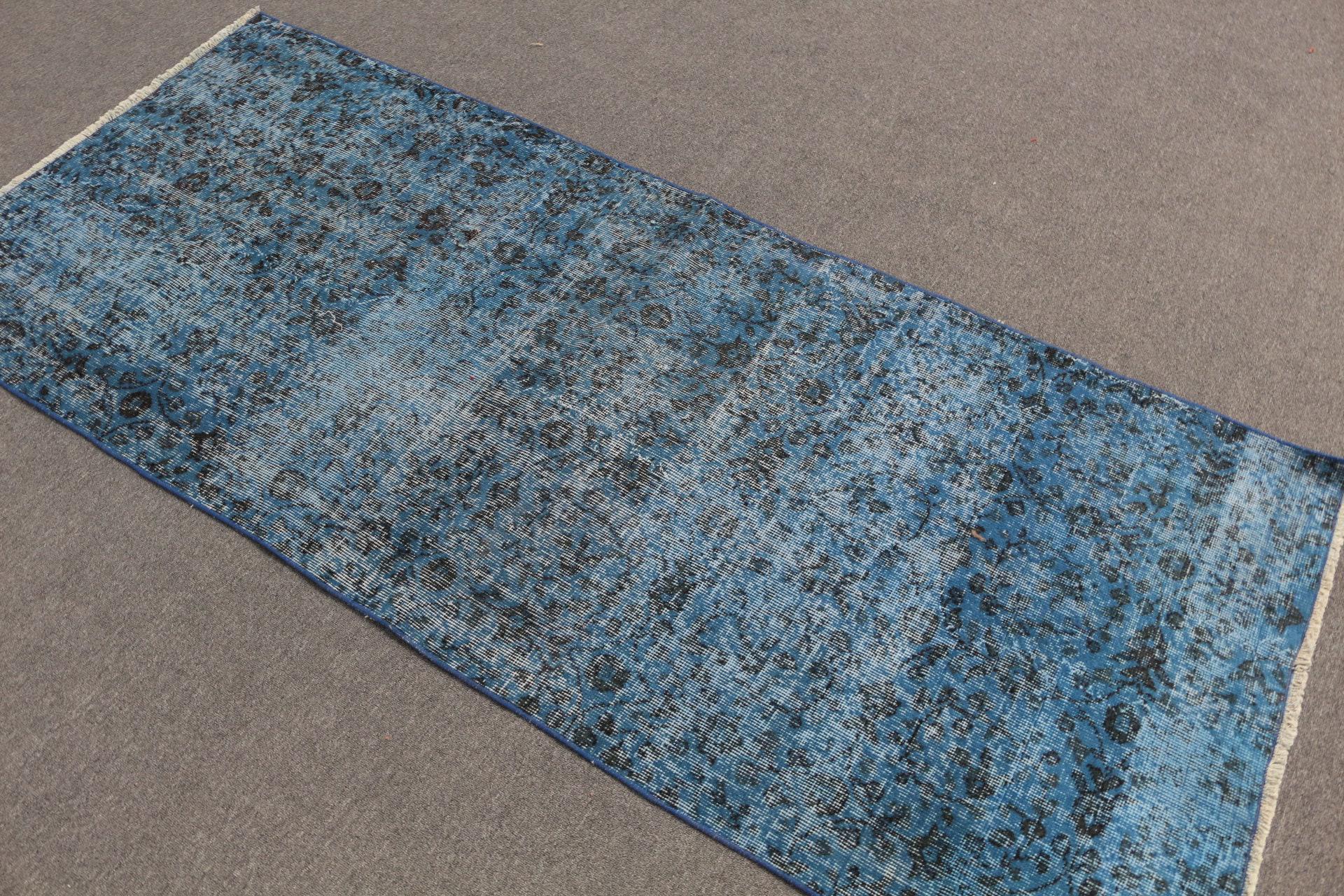 トルコ絨毯、ヴィンテージブルーラグ、手織りカーペット、アンティーク