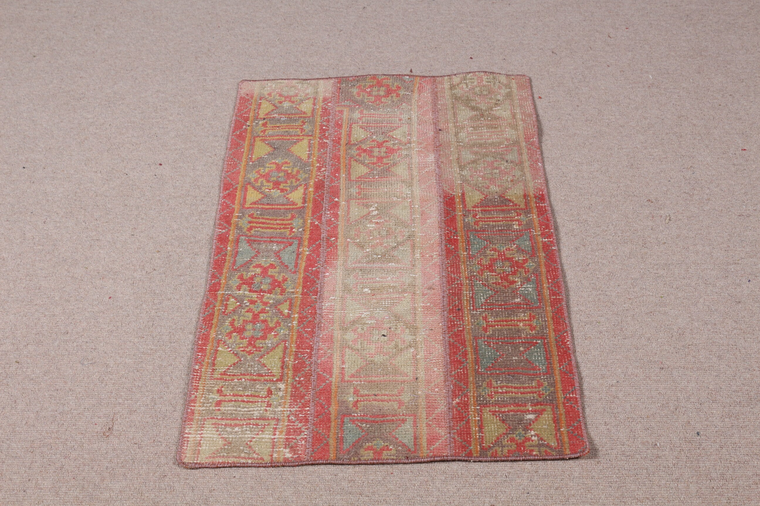 Turkish Rug Patchwork Vintage Small Faded Anatolian Rugs For Entry