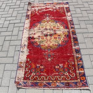 Turkish Rug, Accent Carpet, Vintage Rug, Home Decor Rug, 33x70 inches Red Carpet, Handmade Entry Rugs, Guney Rug, Tribal Bedroom Rug,  649
