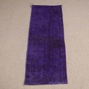 Vintage Rug, 2x4 Small Rugs, Turkish Rug, Anatolian Rug, Rugs For Entry, 1.5x3.8 ft Purple Rug, Rustic Turkish Rug, Overdyed Oushak Rug,