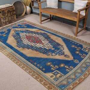 Large Rugs, Vintage Rug, Turkish Rug, Anatolian Rugs, Rugs For Dining Room, 4.8x8.8 ft Blue Rug, Wool Rugs, Turkish Salon Rug,  4390