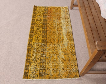 3x5 ft Small Rugs, Vintage Rug, Turkish Rug, Anatolian Rug, Rugs For Bathroom, 2.1x4.2 ft Overdyed Yellow Rug, Antique Rug, Entry Rug,