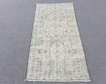 Turkish Rug, Vintage Rug, Small Carpet, Oushak Rug, 31x67 inches Green Carpet, Turkey Kitchen Carpet, Outdoor Rug, Wall Hanging Rug,  1447
