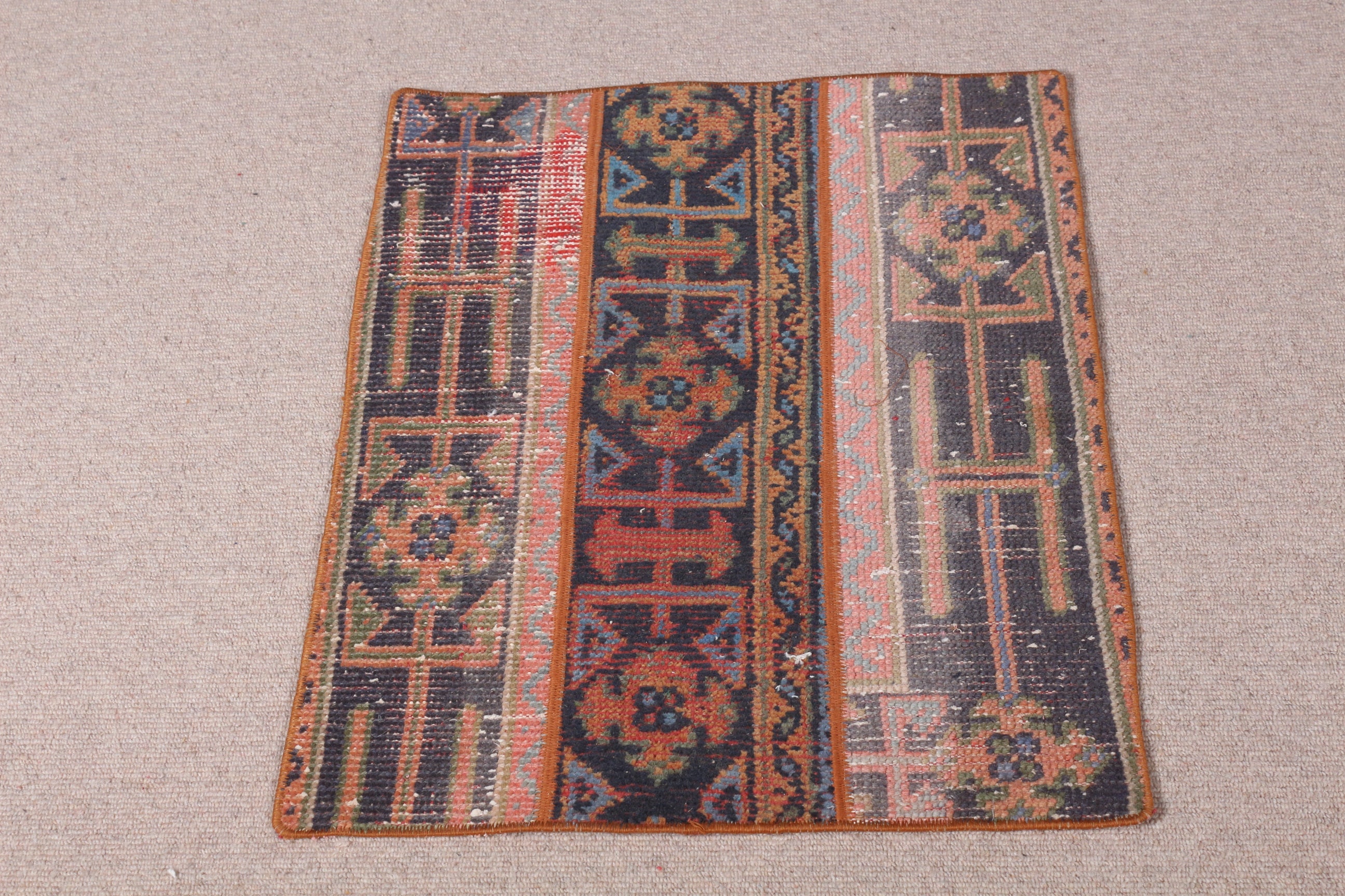 Vintage Rug Turkish Small Rugs Antique for Entry 1.9x2.5 Ft Blue