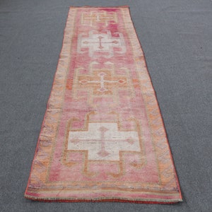 Alfombra Herki, alfombra turca, alfombra de pasillo, alfombra vintage, alfombra antigua, alfombra naranja de 91 x 324 cm, alfombra bohemia de pasillo, 1830