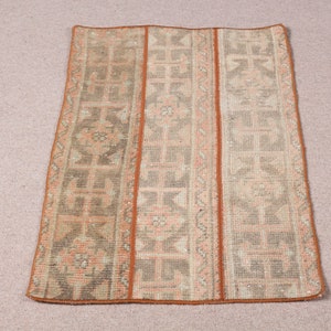 Vintage Rug Turkish Small Patchwork Rugs Oushak For Bathroom 1.9x3.1 ft Brown Entry Kids Vintage Handmade Natural Antique Office Home Decor