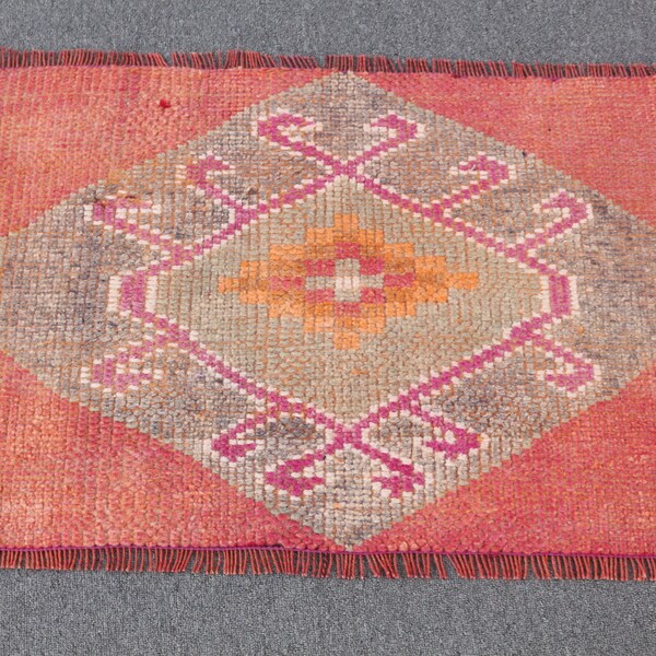 Door Mat Rug, Turkish Rug, 3x1.9 ft, Herki Rug, Decorative Rug, Entry Rug, Small Rug, Pink Rug, Antique Rug, Vintage Rug, Old Rug, 235