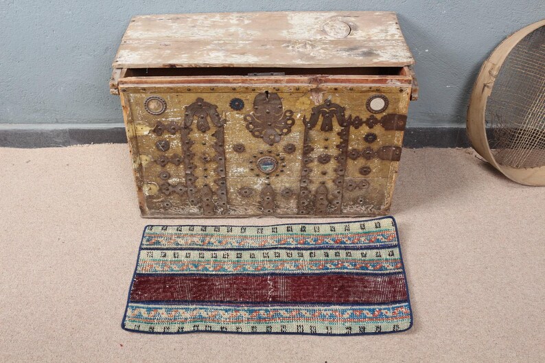 Vintage Turkish Rug, Antique Chest Rug, Handmade Runner, Bohemian Decor ...