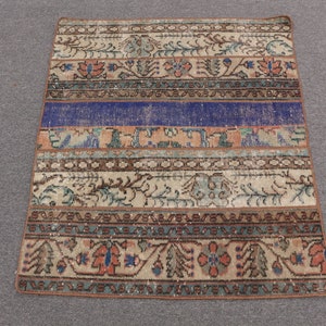 Turkish Small Rug 2.9x3.37 ft, Blue Brown Animal Print Rug Wool