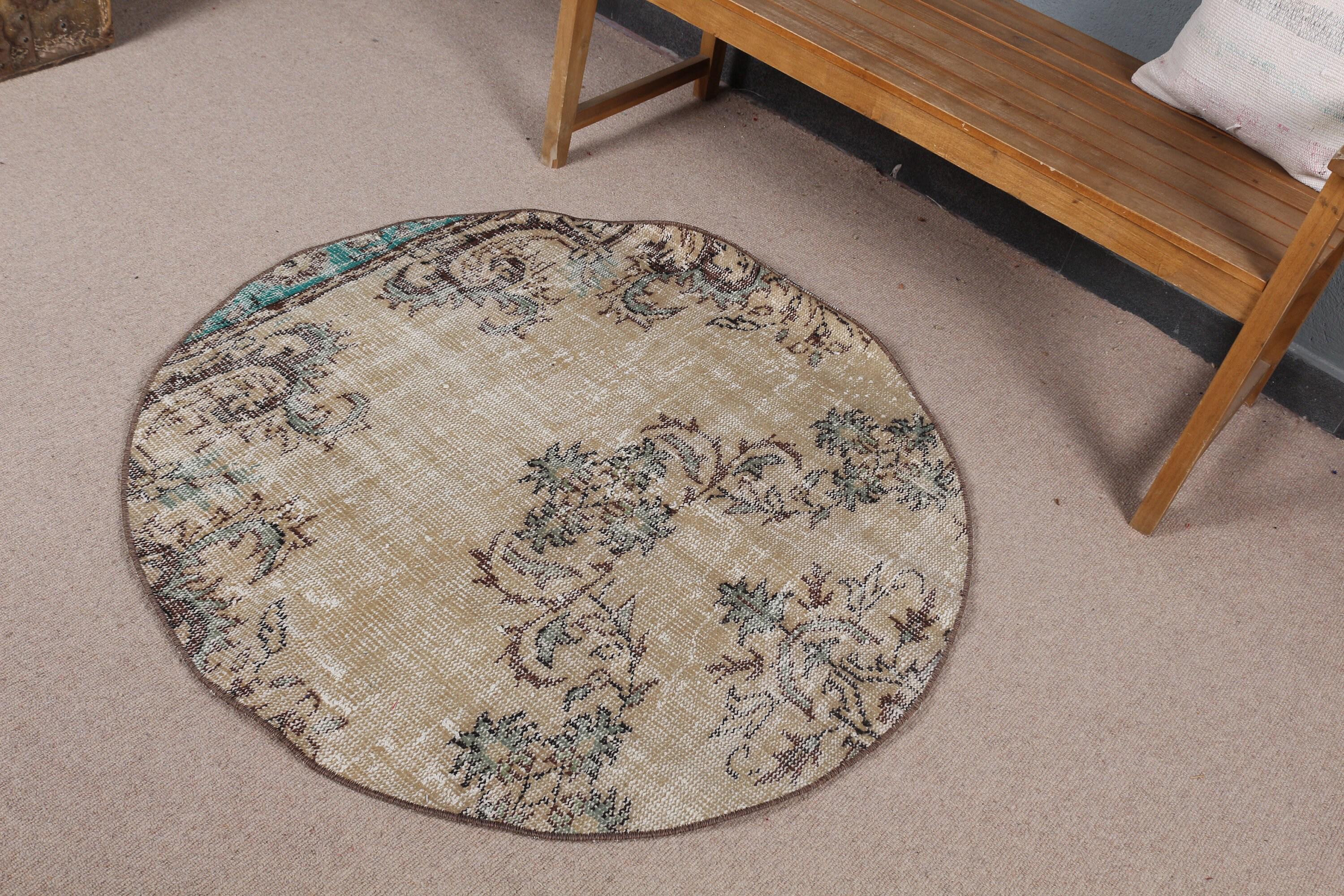 ＊ヴィンテージラグ トルコラグ ラウンドラグ Vintage rug 04＊ ヴィンテージ トルコ製ラウンドラグ、4 x 4 フィート