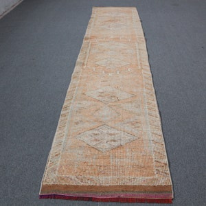Alfombra turca, Alfombra de corredor, 2.7x13.1 pies, Alfombra vintage, Alfombra antigua, Alfombra de escalera, Alfombra naranja, Alfombra de pasillo, Alfombra decorativa, Alfombra Herki, Alfombra de lana, 418