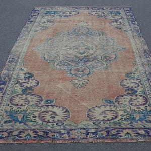 Vintage Turkish Rug, Distressed Look, Soft Pastel Tones, Elegant Floral Design, Unique Antique Style, Area Rug 6x8ft