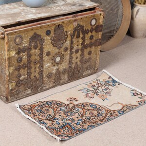 Turkish Rug, Small Rugs, Vintage Rug, Oushak Rug, Antique Rug, Rugs For Bathroom, 1.5x2.6 ft Brown Rug, Entry Rug, Gift For Him,  4175