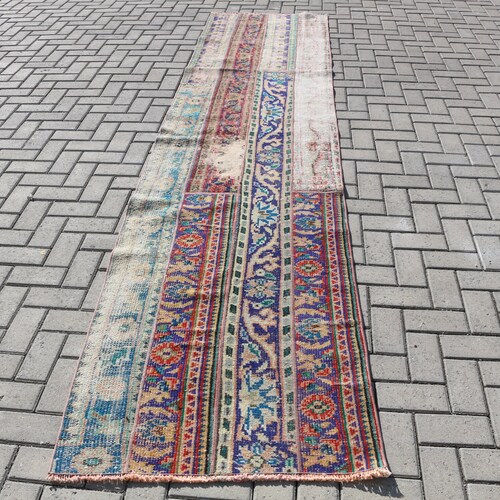 Turkish Wool Rug, Runner Rug, 2.7x11.9 ft, Vintage Rug, shops Decor Rug, Antique Rug, Oushak Rug, Stair Rug, Hallway Rug, Blue Rug 43