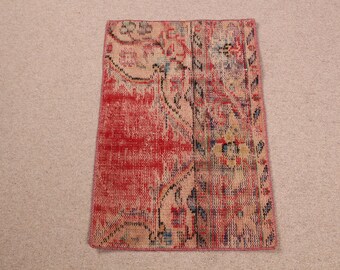 Vintage Rug, Turkish Rug, 2x3 ft Small Rug, Muted Anatolian Rug, Rugs For Entry, 1.6x2.4 ft Red Rug, Home Decor Rugs, Oushak Small Rug,