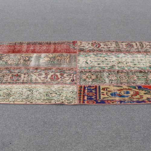 Turkish shops Rug, Vintage Rug, Runner Rug, Oushak Rug, 33x115 inches Red Rug, Office Kitchen Rugs, Patchwork Rug, 502