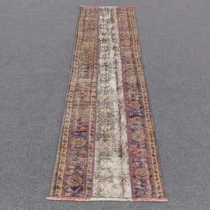 Turkish Rug, Blue Wool Rug, 2x7.5 ft Small Rug, Office Bathroom Rug, Oushak Rug, Vintage Rug, Rugs For Kitchen, Bohemian Car Mat Rug