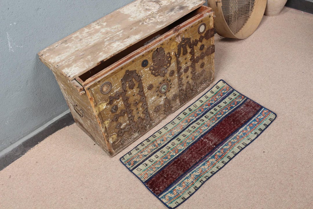 Vintage Turkish Rug, Antique Chest Rug, Handmade Runner, Bohemian Decor ...