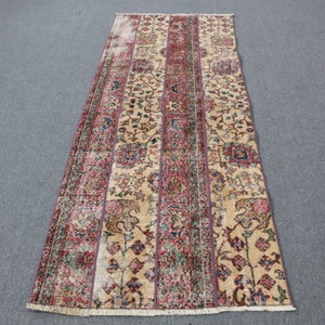 Antique Rug, Turkish Rug, 3x7.4 ft, Accent Rug, Entry Rug, Vintage Wool Rug, Oushak Rug, Area Rug, Red Rug, Organic Rug, Floral Rug, 410