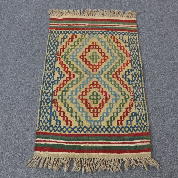 Small Kilim, Turkish Kilim, 1.9x3.1 ft, Anatolian Kilim, Vintage Kilim, Blue Kilim, Antique Kilim, Entry Rug, Old Rug, Oriental Kilim, 426