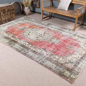 Large Rug Turkish Vintage Faded Anatolian Rugs For Living Room 5.4x8.8 ft Red Home Decor Tribal Bright Farmhouse Decor Turkish Rug Bohemian