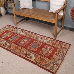 Turkish Rug, Vintage Rug, Accent Rug, Anatolian Rug, Rugs For Kitchen, 2.6x6.1 ft Red Rug, Decorative Rug, Gift For Him, Wool Rug, 4481