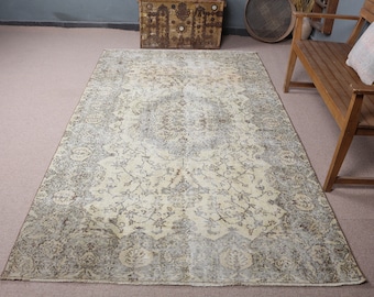 Turkish Rug, Vintage Rug, 5x9 ft Large Rug, Oushak Rug, Rugs For Bedroom, 5x8.6 ft Beige Rug, Muted Anatolian Rug, Large Turkish Rug,