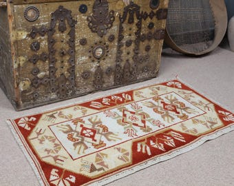 ヴィンテージラグ　トルコ　マット turkish rug Vintage Rug, Small Turkish Rug, Anatolian Rug, Rugs for Car Mat
