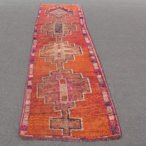 Alfombra de área de 2.7x9.7 pies, alfombra antigua naranja, alfombra vintage, alfombra Herki, alfombras para sala de estar, alfombra antigua, alfombra turca, alfombras interiores tribales