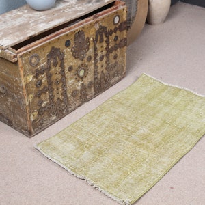 Vintage Teppich, Türkischer Teppich, Kleiner Teppich, Anatolischer Teppich, 50 x 90 cm, Grüner Teppich, Anatolischer Teppich, Kleiner Teppich, Kelimteppich, 4064