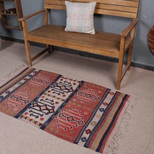 Vintage Kilim Turkish Rug, 3x5ft, Handwoven Bohemian Decor, Pink Tribal Carpet, Anatolian Pattern, Small Area Rug, Cozy Farmhouse Style