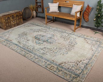 Vintage Turkish Rug, 6x9 ft Oushak Rug, Large Living Room Carpet