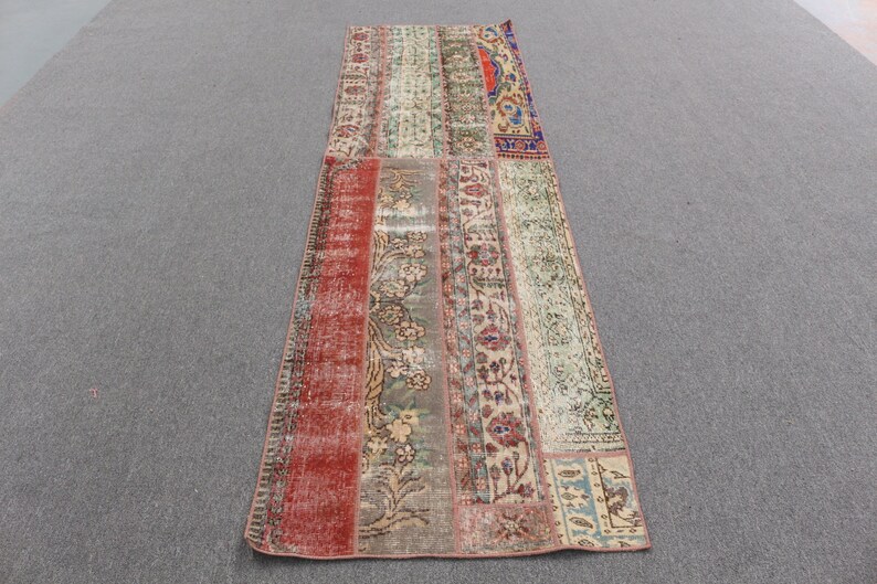 Turkish shops Rug, Vintage Rug, Runner Rug, Oushak Rug, 33x115 inches Red Rug, Office Kitchen Rugs, Patchwork Rug, 502