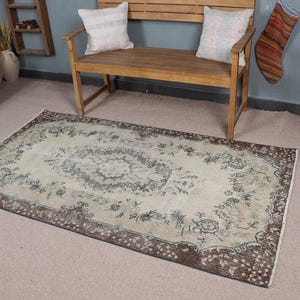 Vintage Turkish Rug, Area Rug, Anatolian Carpet, Floral Design, Living Room Rug, 112x199cm, 4x7ft, Handmade Oriental Rug, Home Decor
