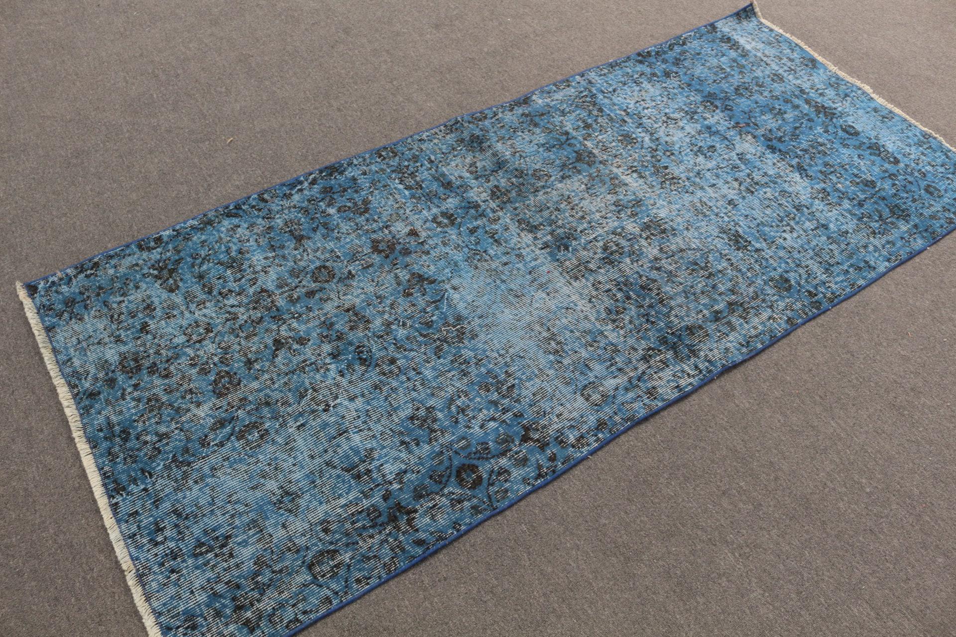 トルコ絨毯、ヴィンテージブルーラグ、手織りカーペット、アンティーク