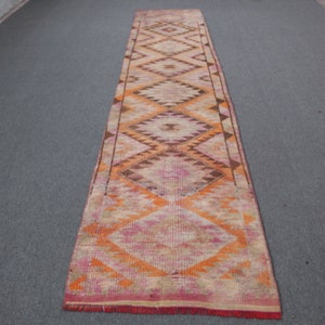 Alfombra turca, Alfombra vintage, 2.7x13.7 pies, Alfombra Herki Runner, Alfombra naranja, Alfombra antigua, Alfombra hecha a mano, Alfombra oriental, Alfombra de escalera, Alfombra de pasillo, 413