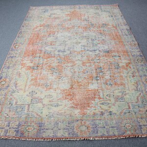 6x9 ft Turkish Rug, Vintage Oushak Rug, Handwoven Area Rug, Living Room Decor, Bohemian Floor Rug, Orange Carpet, Wool Rug