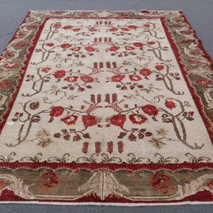 Turkish Rug, Vintage Rug, Large Rug, Oushak Carpet, 87x114 inches Beige Carpet, Handmade Living Room Rug, Outdoor Salon Carpet,  762