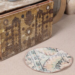 Round Rug, Vintage Rug, Turkish Rug, Small Rug, Oushak Rugs, Rugs For Bathroom, 1.7x1.7 ft Brown Rug, Door Mat Rugs, Oushak Small Rug,  4174