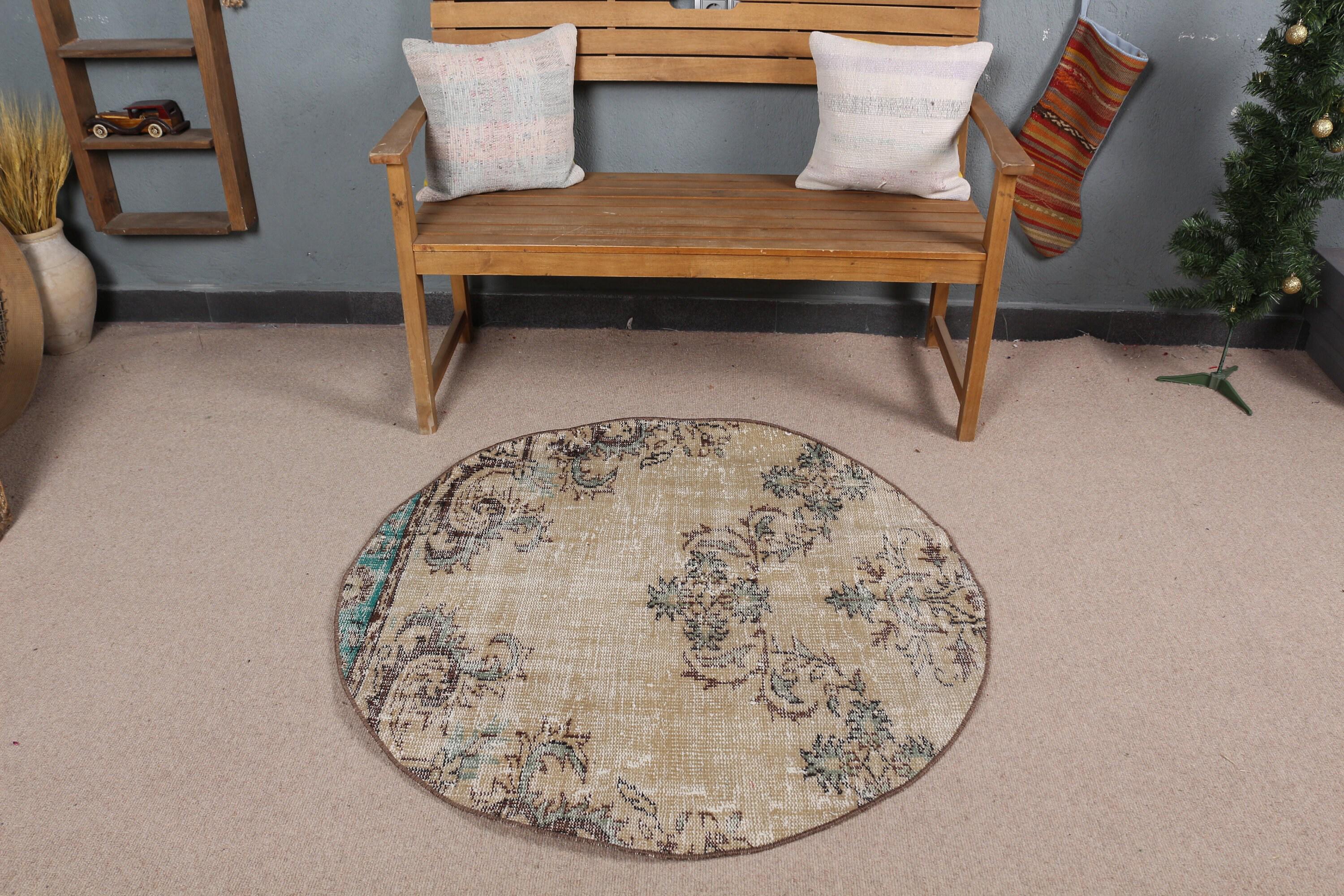 ＊ヴィンテージラグ トルコラグ ラウンドラグ Vintage rug 04＊ ヴィンテージ トルコ製ラウンドラグ、4 x 4 フィート