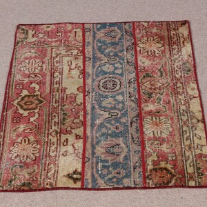 Patchwork Rug Turkish Vintage Small Rugs Oushak For Entry 2.2x2.6 ft Yellow Anatolian Door Mat Ethnic Bohemian Farmhouse Decor Bathroom Art