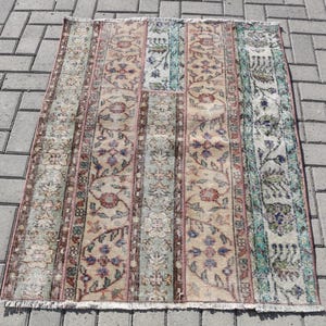 Vintage Turkish Door Mat, Multicolor Floral Pattern, 3x4ft, Handmade Rug, Unique Home Decor, Bohemian Style Carpet