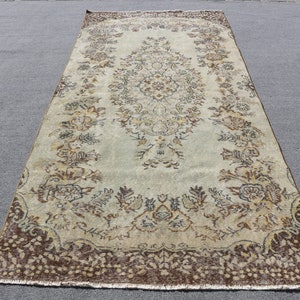Large Rug, Turkish Rug, Vintage Rug, Oushak Rug, 57x120 inches Brown Carpet, Anatolian Bedroom Rug, Organic Living Room Carpet, 1269