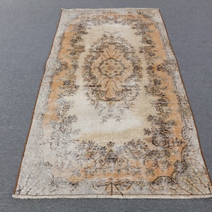 Turkish Vintage Area Rug 3.5x7 ft, Brown Wool Rug