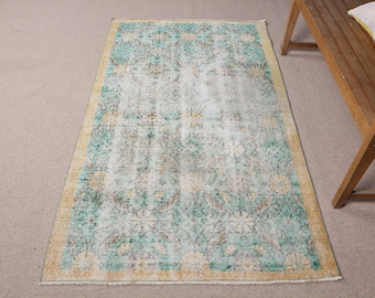 Vintage Rug, Turkish Rug, 4x7 ft Area Rugs, Antique Rug, Rugs For Dining Room, 3.7x6.5 ft Green Rug, Flower Pattern Rug, Turkish Area Rug,