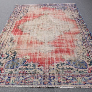 Large Carpet, Turkish Rug, Vintage Rug, Antique Rug, 76x119 inches Red Rug, Organic Bedroom Carpet, Handwoven Living Room Rugs,  591
