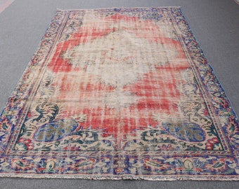 Vintage Turkish Rug, 6x9 ft Oushak Rug, Large Living Room Carpet
