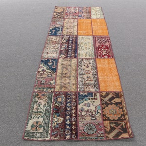 Turkish Rug, Vintage Rug, Runner Rug, Home Decor Rug, 35x103 inches Orange Rug, Patchwork Rug, Office Corridor Rugs,  513