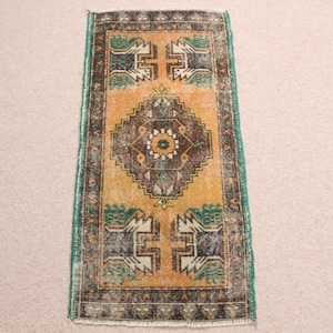 Turkish Rug Vintage Small Rugs Oushak For Bathroom 1.6x3.3 ft Yellow Colorful Tribal Eclectic Dorm Office Custom Door Mat Distressed Floor